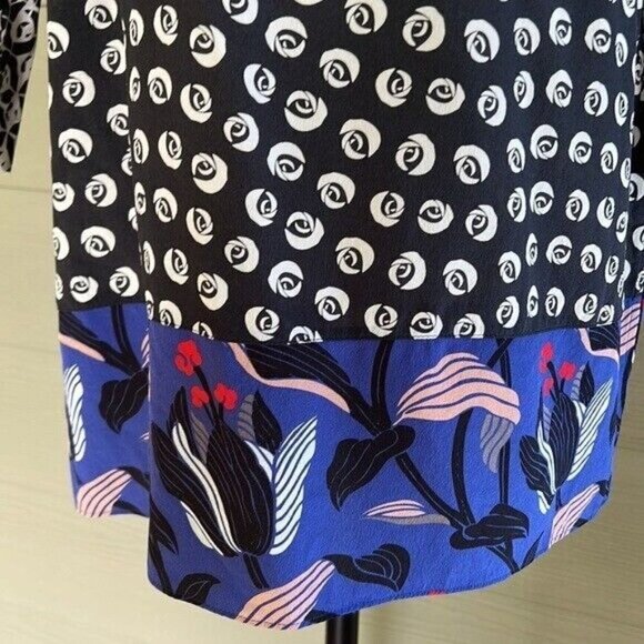 Escada Black Rose Motif Silk Blouse / Flawed - Picture 3 of 10